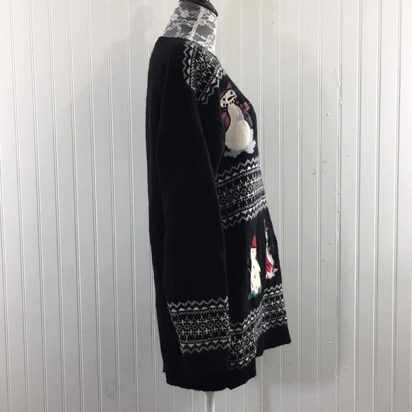 Woolrich Black Knit Snowman Holiday Christmas Womens Large Wool Pullover - Picture 2 of 10